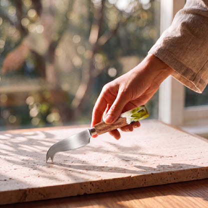 Nibbles Gift Box in Sage Green - Cheese knife in hand 