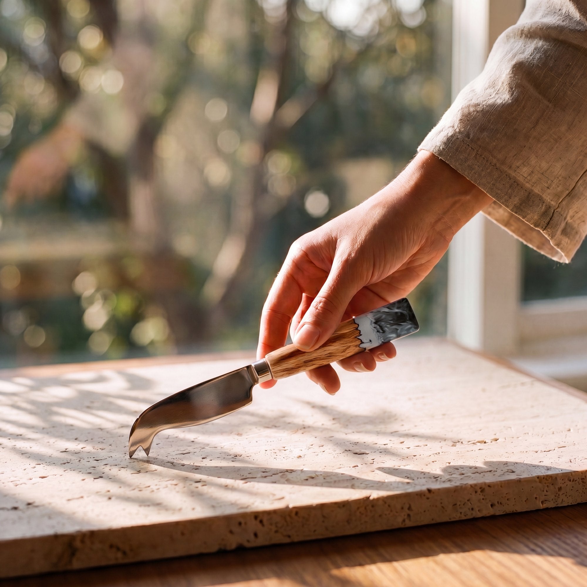 Nibbles Gift Box in Slate - Cheese knife in hand 