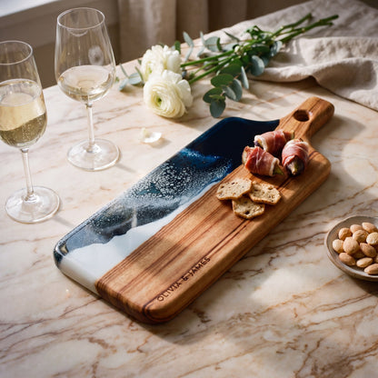 Large Resin Paddle in Prussian Blue styled on a wedding table#colour_prussian-blue