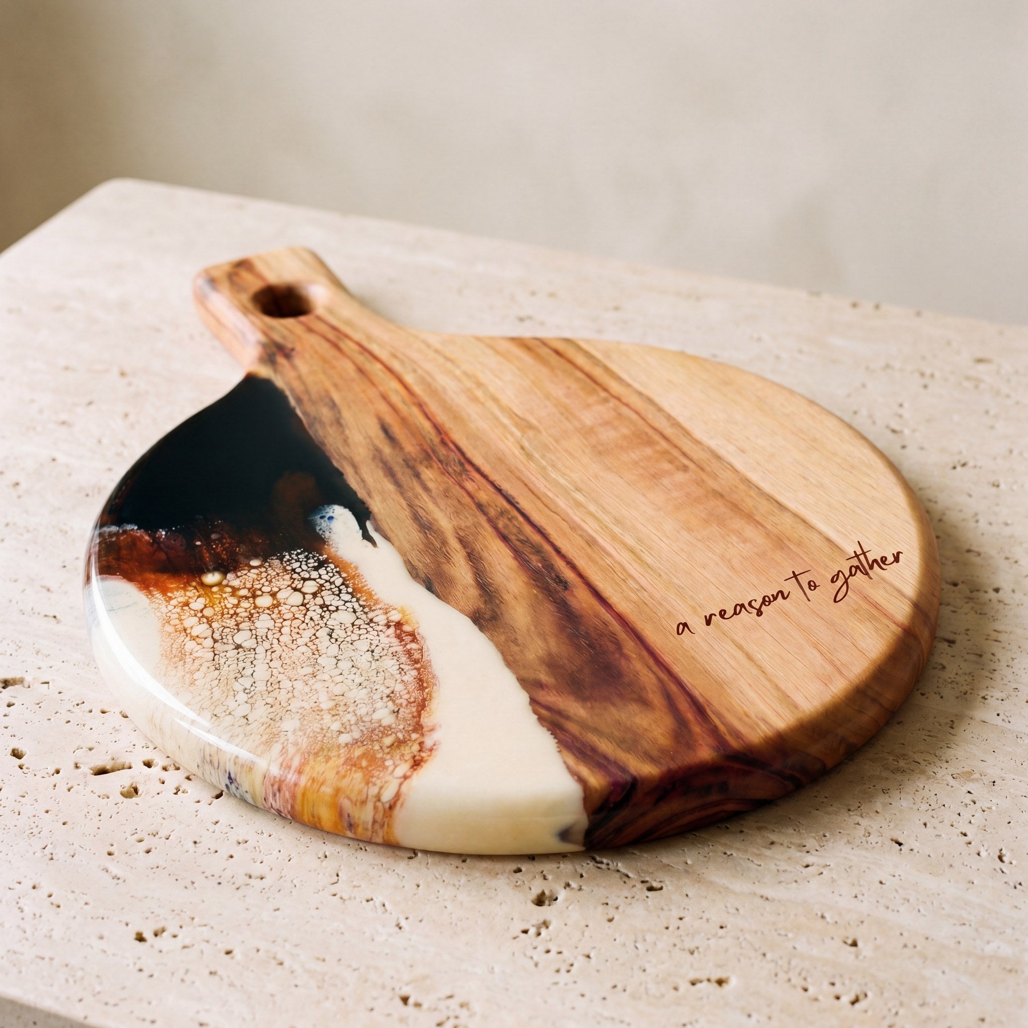 Round Resin Paddle in Burnt Ivory - Hero shot on white background, top-down view #colour_burnt-ivory