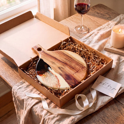 Round Resin Paddle in Burnt Ivory - Back of board showing natural Camphor Laurel timber #colour_burnt-ivory