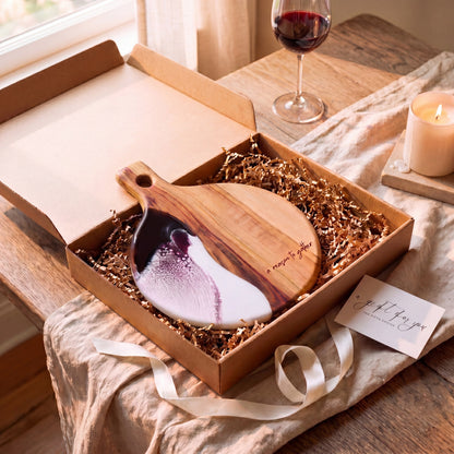 Round Resin Paddle in Lilac - Back of board showing natural Camphor Laurel timber #colour_lilac