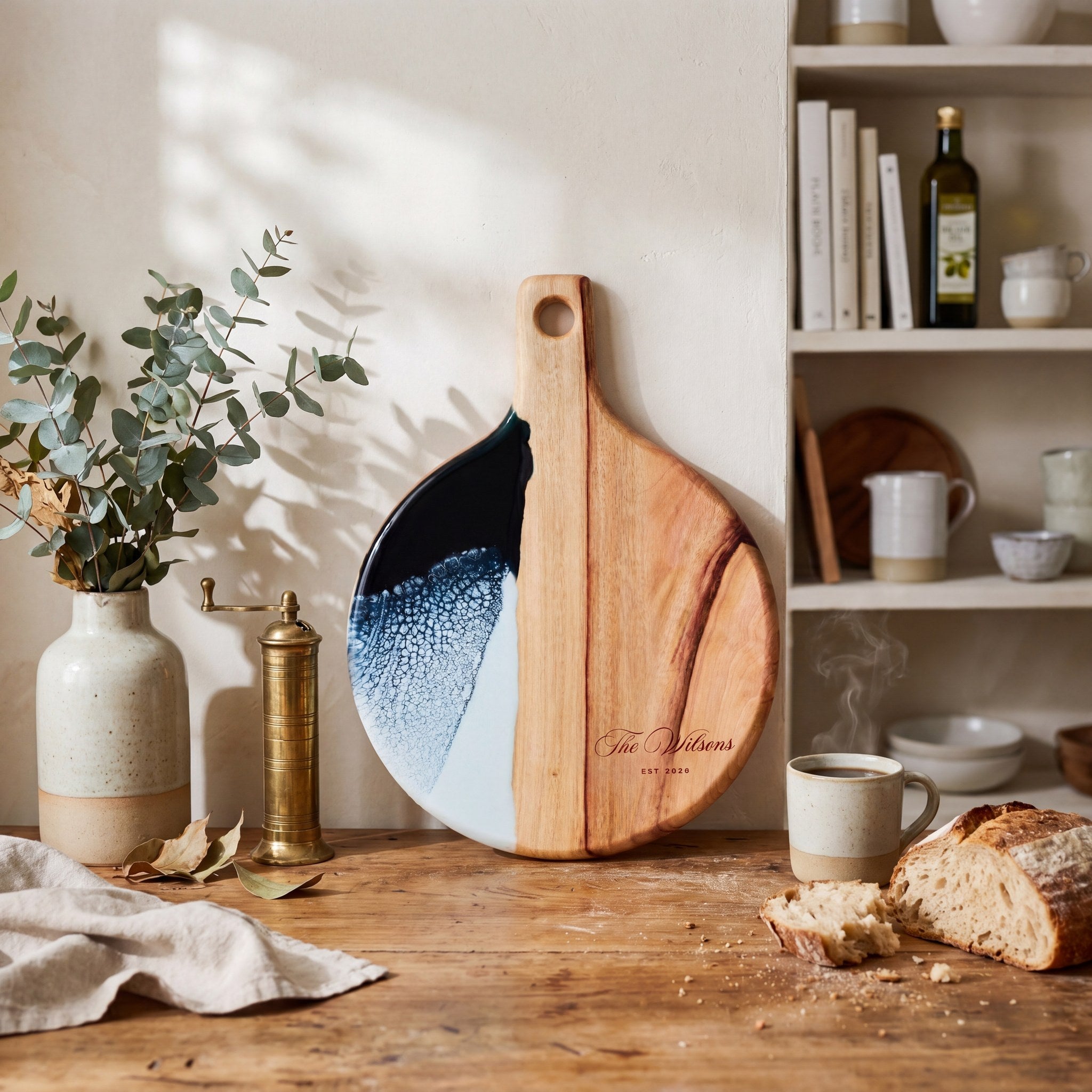 Round Resin Paddle in Prussian Blue - Scale reference showing board dimensions #colour_prussian-blue