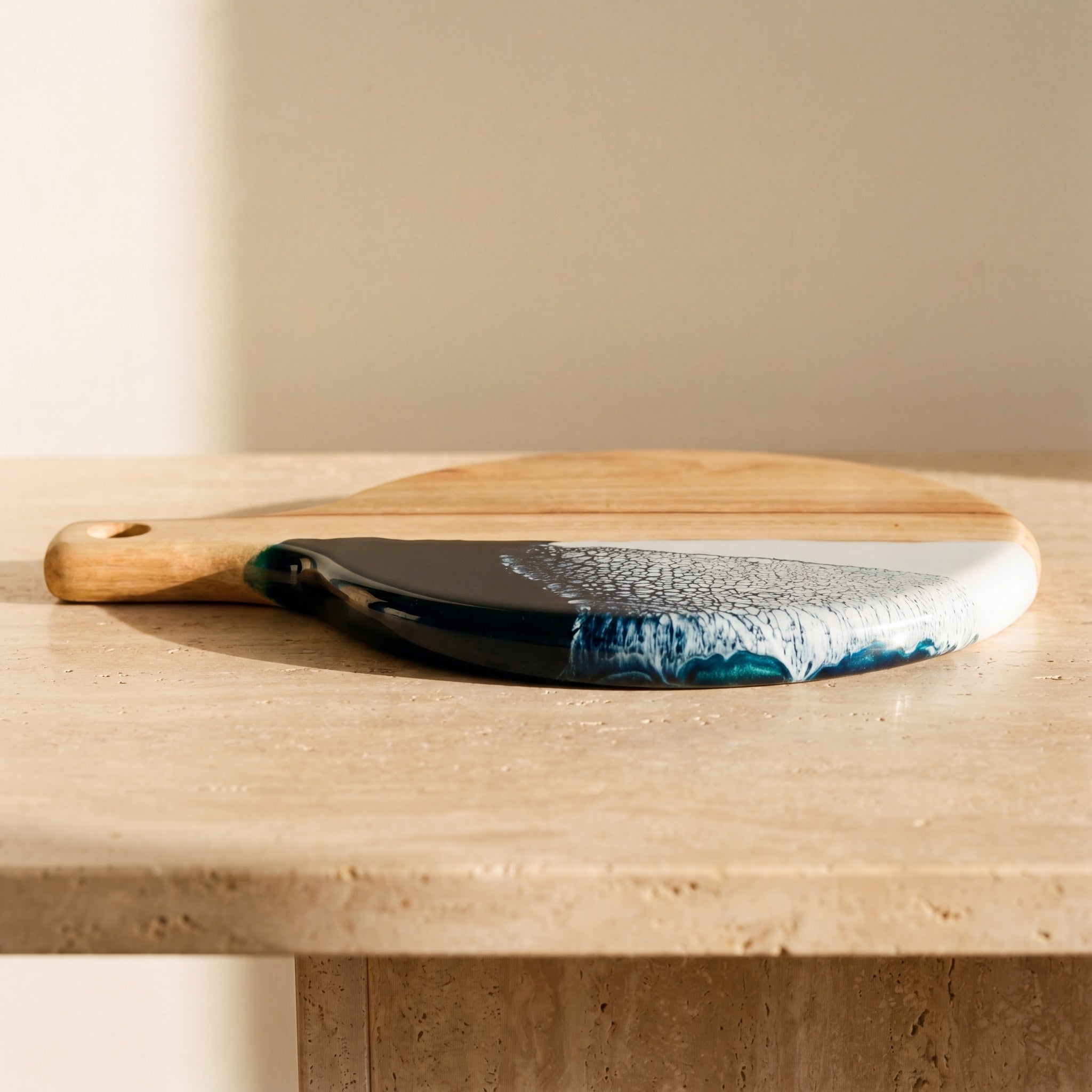 Round Resin Paddle in Prussian Blue - Gift wrapping presentation with TFD branded packaging #colour_prussian-blue
