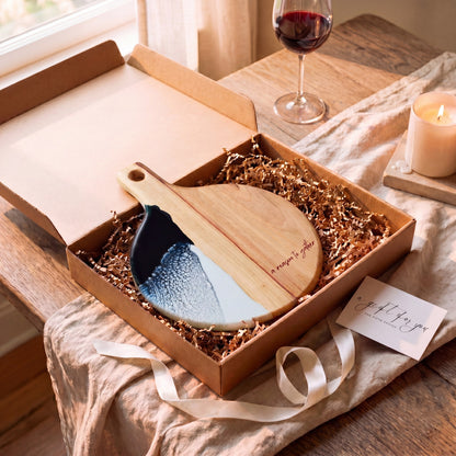 Round Resin Paddle in Prussian Blue - Back of board showing natural Camphor Laurel timber #colour_prussian-blue