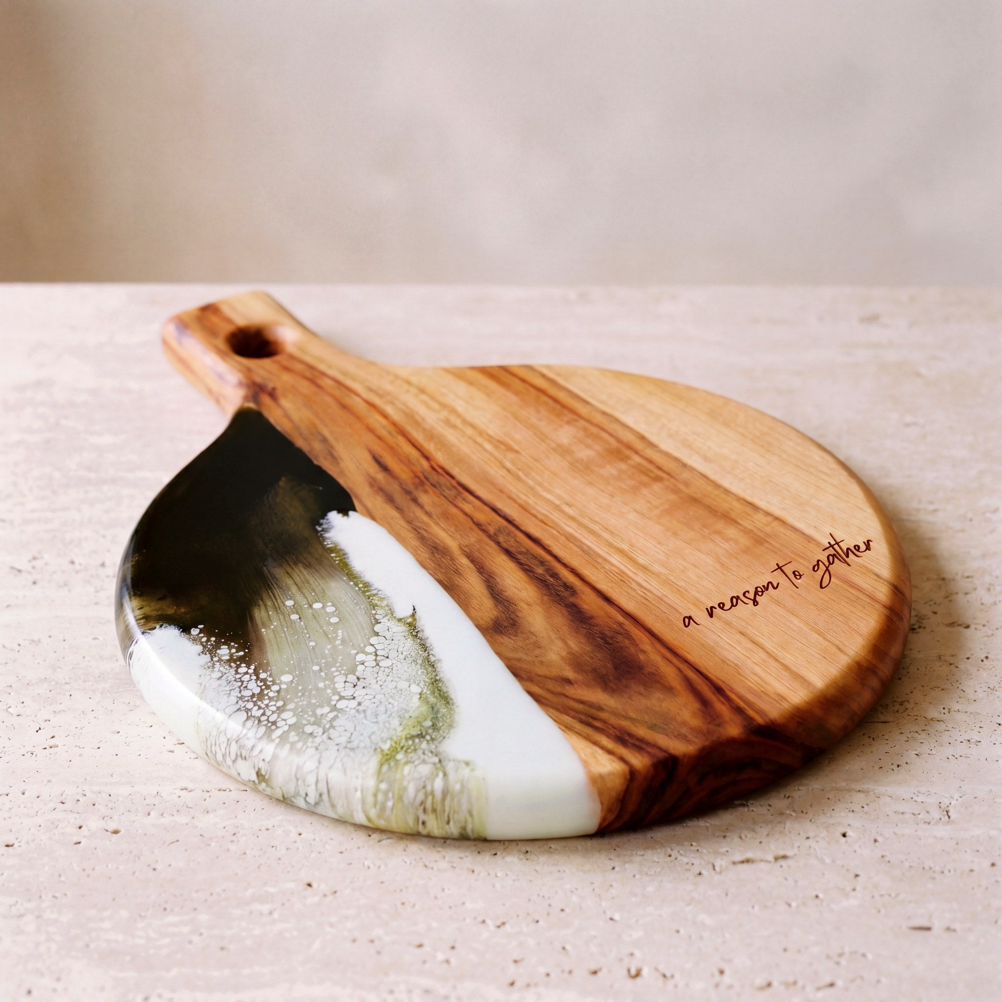 Round Resin Paddle in Sage Green - Hero shot on white background, top-down view #colour_sage-green