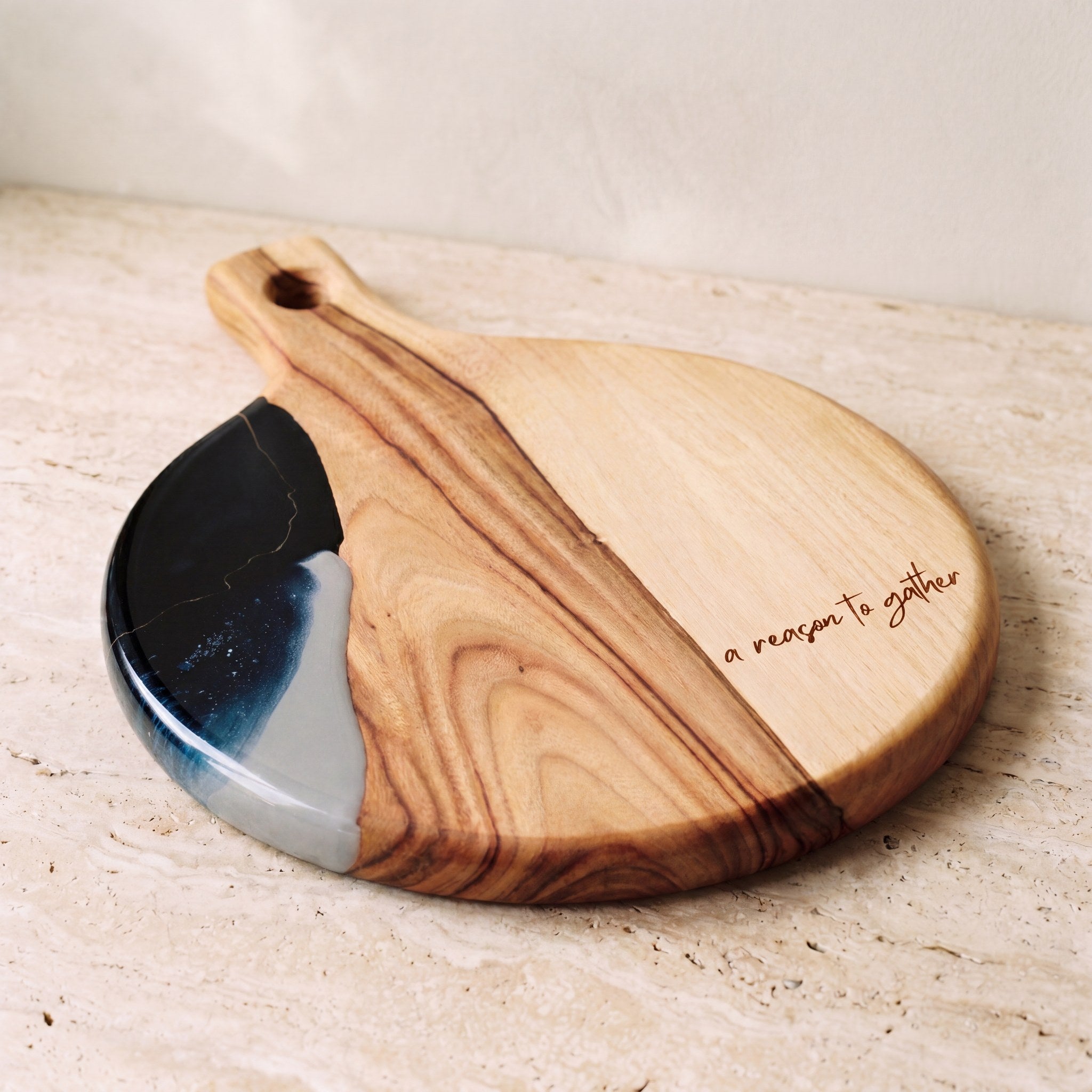 Round Resin Paddle in Slate - Hero shot on white background, top-down view #colour_slate
