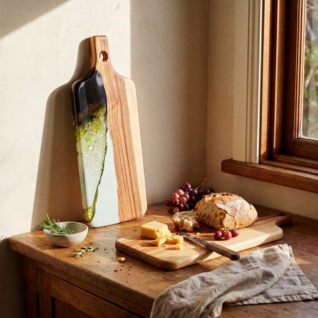 Large Resin Paddle in Sage Green reverse timber side