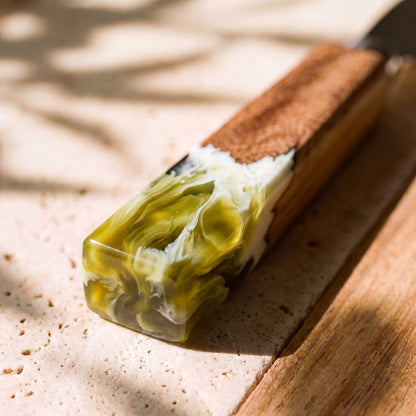 The Ultimate Gift Bundle in Sage Green - Cheese knife resin close-up