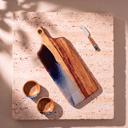 The Ultimate Gift Bundle in Slate - Flat lay of the board, two bowls and the knife