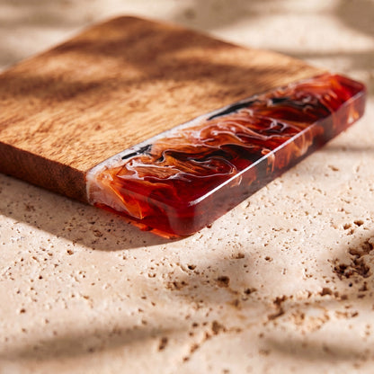 Burnt Ivory close up of the resin on a wood coaster